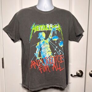 Metallica And Justice For All Graphic T-Shirt Distressed Faded Charcoal Medium
